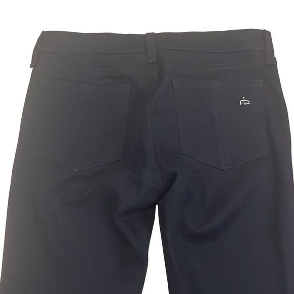 Rag & Bone 27" Black Denim Leather Trim Moto Straight Leg Jeans Pants Stretch - Picture 6 of 9